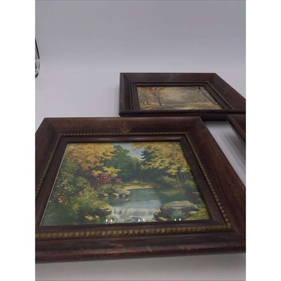 Vintage Wood Framed Art Work October Morning Robert Wood Set 3 Grand Teton 9"x10 - Picture 2 of 5